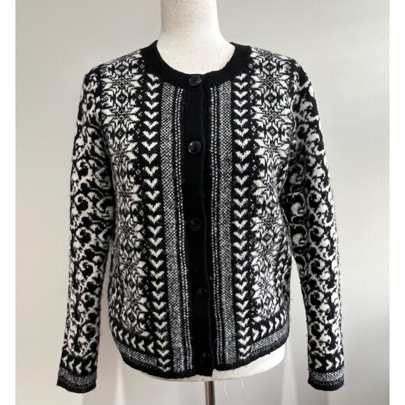 croft & barrow Sweaters - Croft & Barrow Nordic Print Cardigan Sweater Womens S Black Button Up